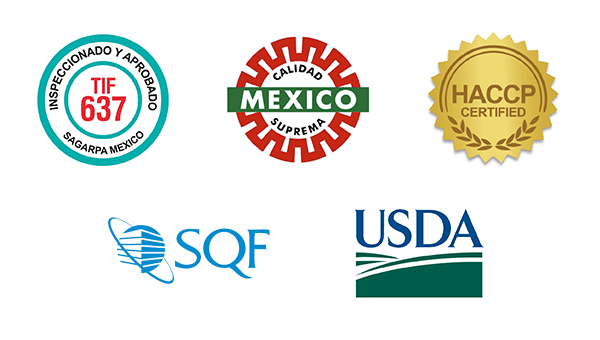 Certificaciones: TIF, México Calidad Suprema, HACCP, SQF, USDA